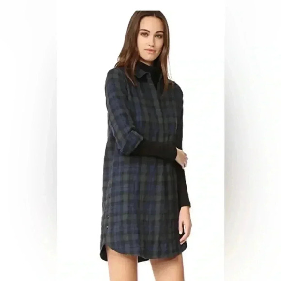 Madewell Dresses & Skirts - Madewell Tartan Plaid Dress Flannel Button Shirt Madewell  Green Navy small